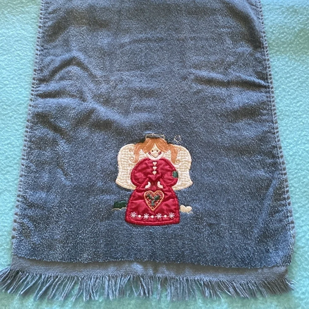 CHRISTMAS ANGEL metallic embroidered hand towel finger tip towel fringe edge